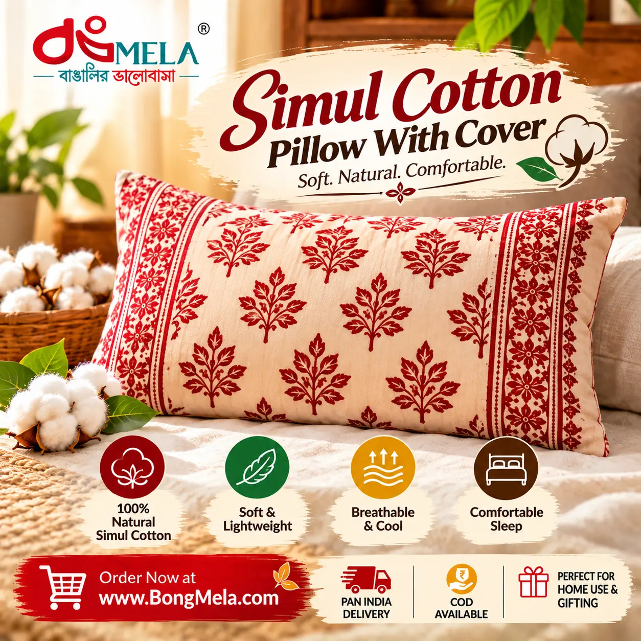 Simul Cotton Pillow With Cover