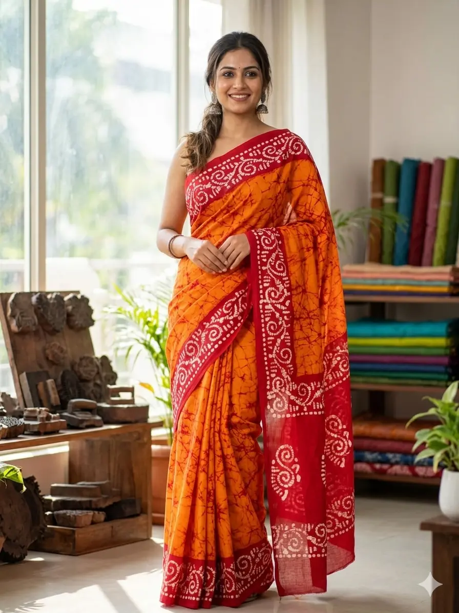 Batik Print Cotton Saree